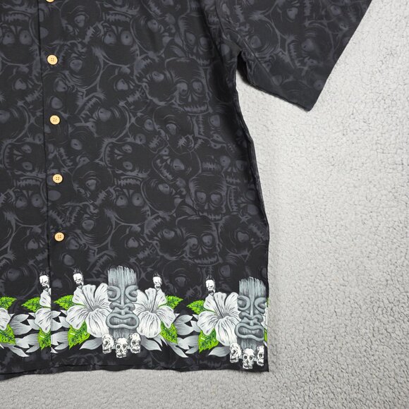 Vintage Shirt Mens Large Black Floral Baggy Loose Xtreme Gear Y2K Skulls NWT - Picture 3 of 15